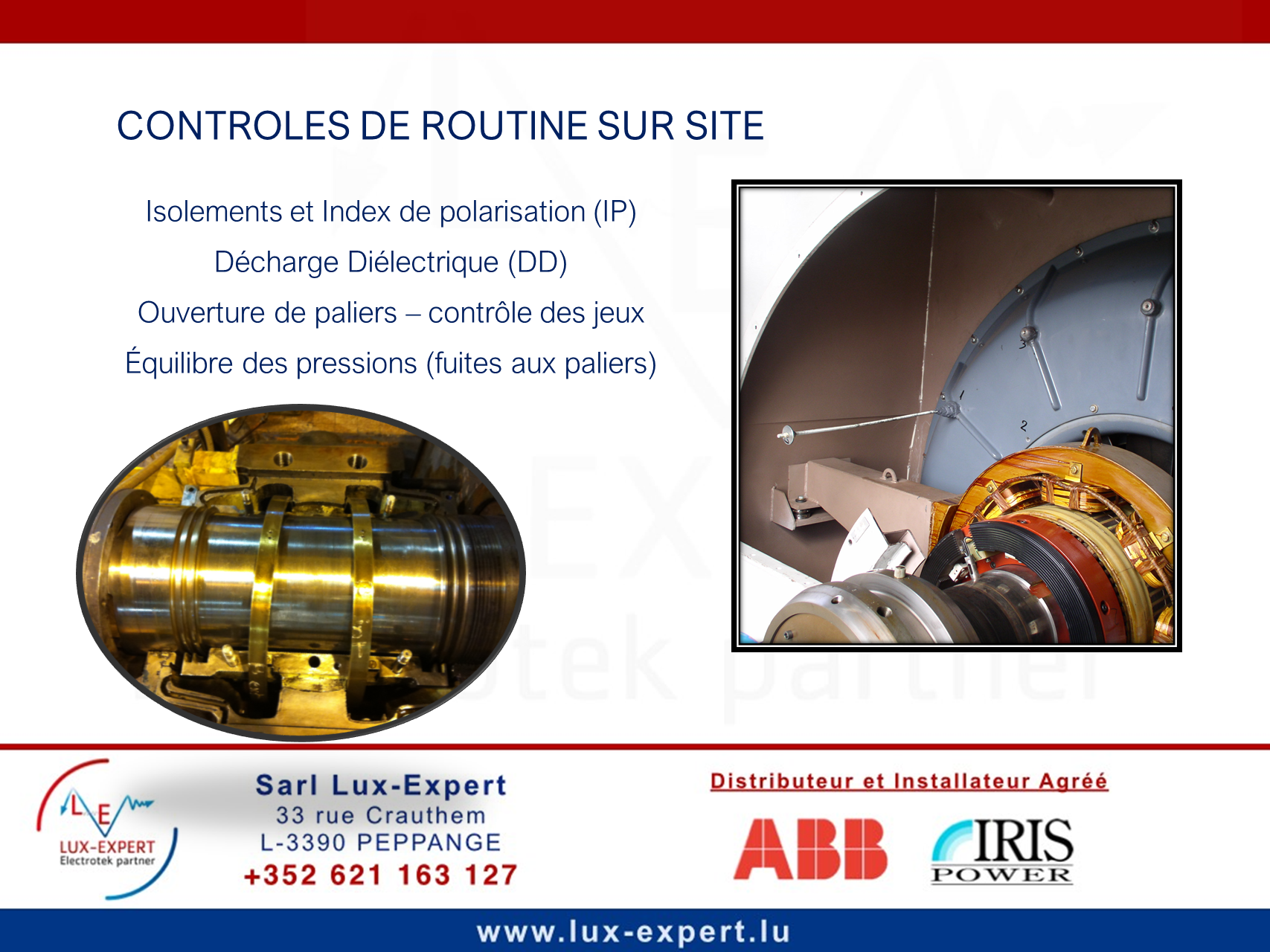 ESSAIS ELECTRIQUES ISOLEMENT INDEX DE POLARISATION IP DD DAR PALIERS LISSES COUSSINETS LARMIERS JEUX DEPINCEMENTS